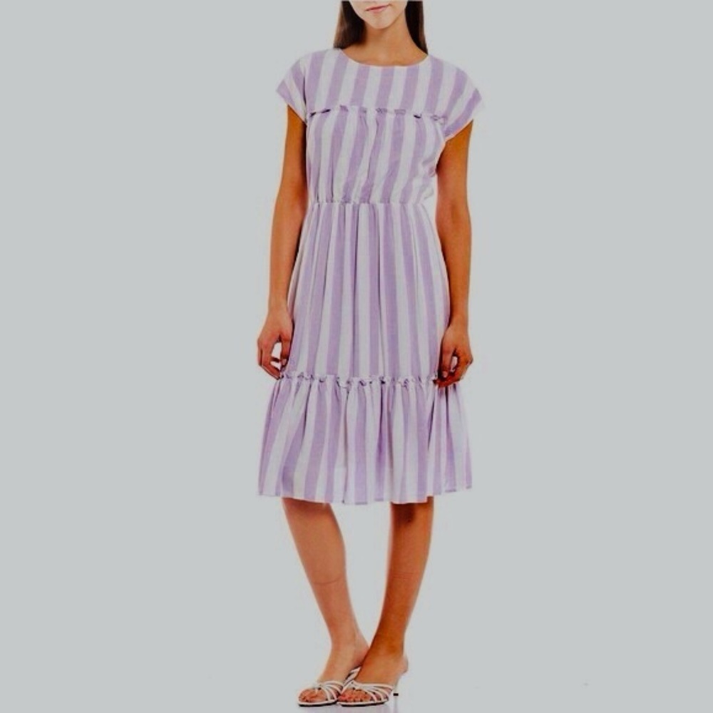 Cremieux Christy Stripe Lavender Dress Size Small